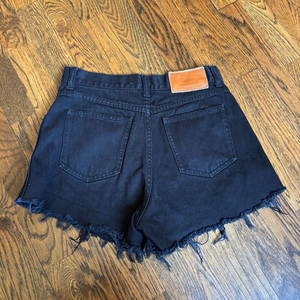 Moussy Vintage Black Cutoff Denim Shorts Sz 2 High Rise Frayed Hem Button Fly - Picture 2 of 6